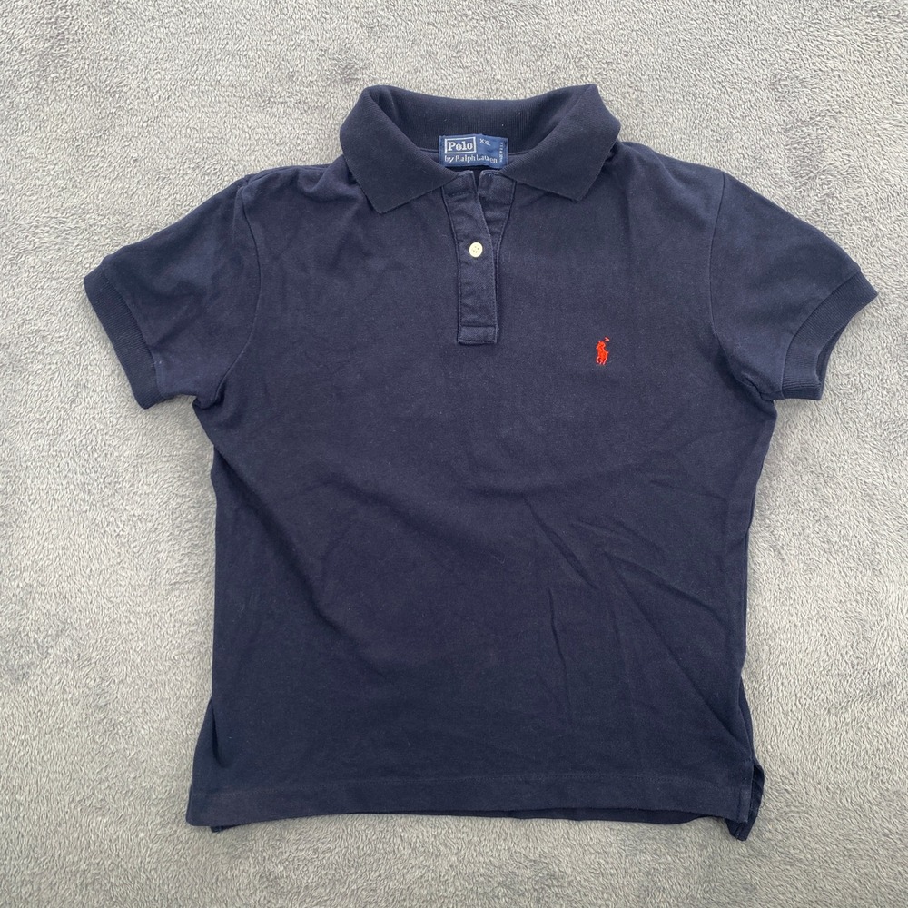 Vintage Polo Ralph Lauren Polo Shirt Youth XXL Navy Blue Short Sleeve Red Pony